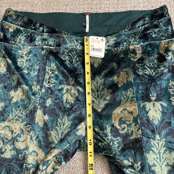 NWT Free People Hold Me Closer Flare Bell Bottom Pants Blue Velvet Emerald Sz XL - Picture 6 of 9